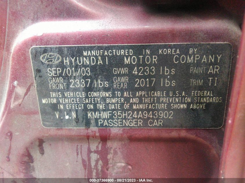 Photo 8 VIN: KMHWF35H24A943902 - HYUNDAI SONATA 