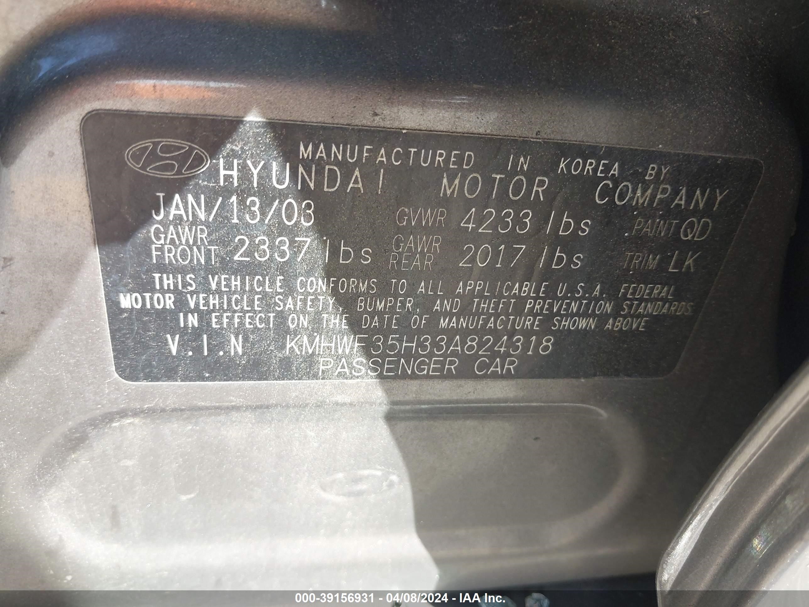 Photo 8 VIN: KMHWF35H33A824318 - HYUNDAI SONATA 