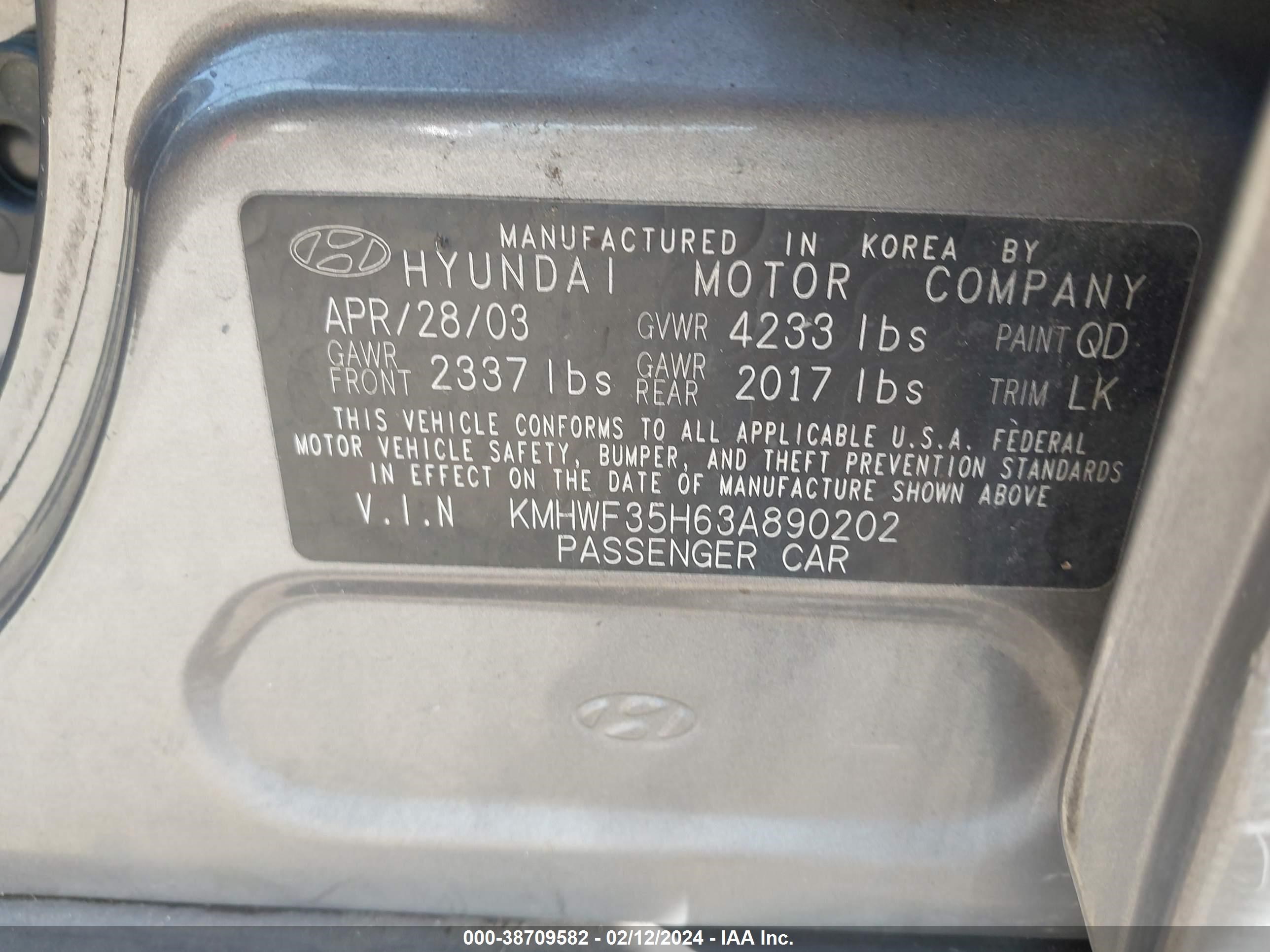 Photo 8 VIN: KMHWF35H63A890202 - HYUNDAI SONATA 