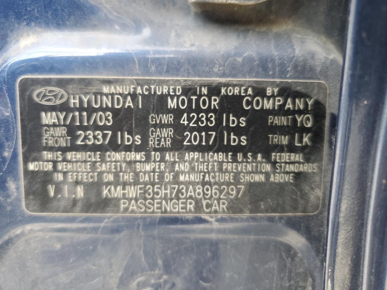 Photo 12 VIN: KMHWF35H73A896297 - HYUNDAI SONATA 