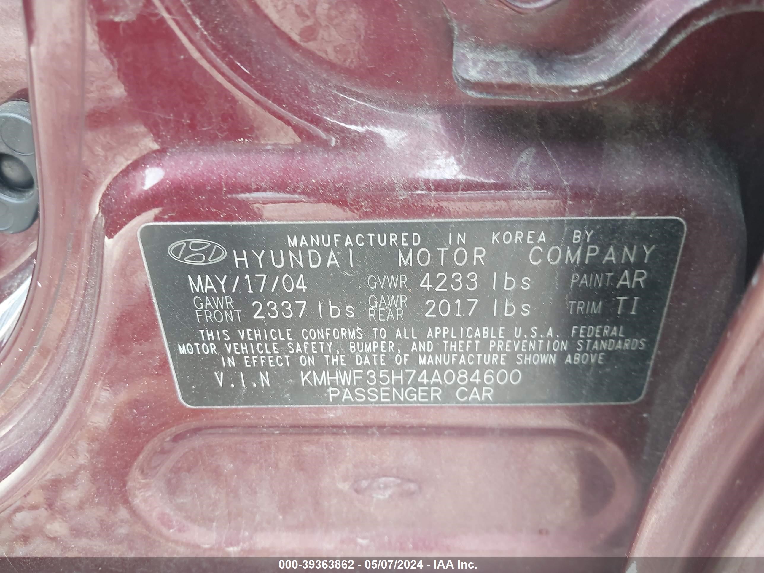 Photo 8 VIN: KMHWF35H74A084600 - HYUNDAI SONATA 