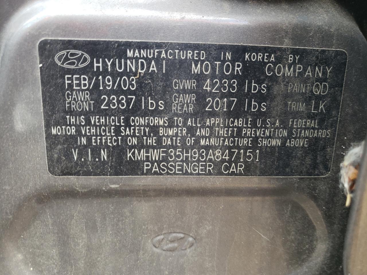 Photo 11 VIN: KMHWF35H93A847151 - HYUNDAI SONATA 