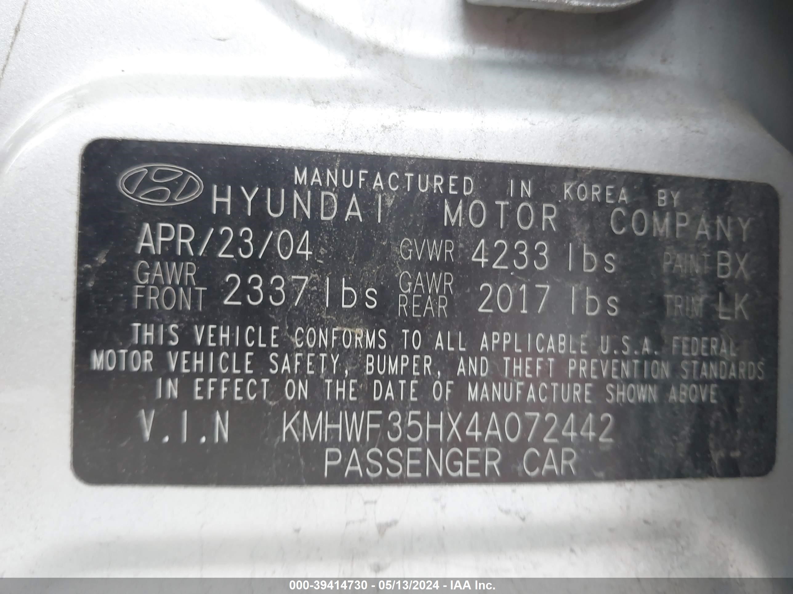 Photo 8 VIN: KMHWF35HX4A072442 - HYUNDAI SONATA 