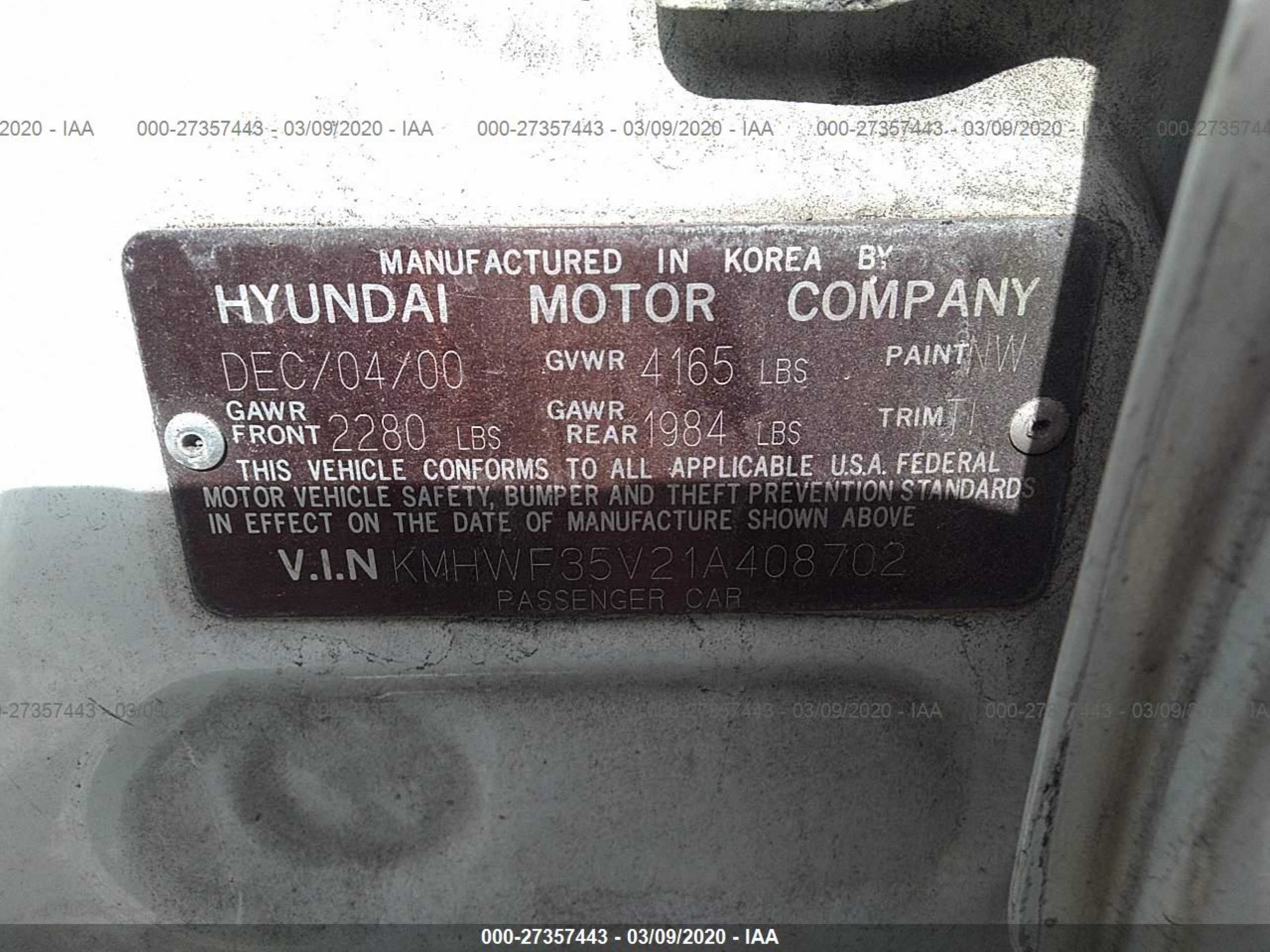 Photo 8 VIN: KMHWF35V21A408702 - HYUNDAI SONATA 