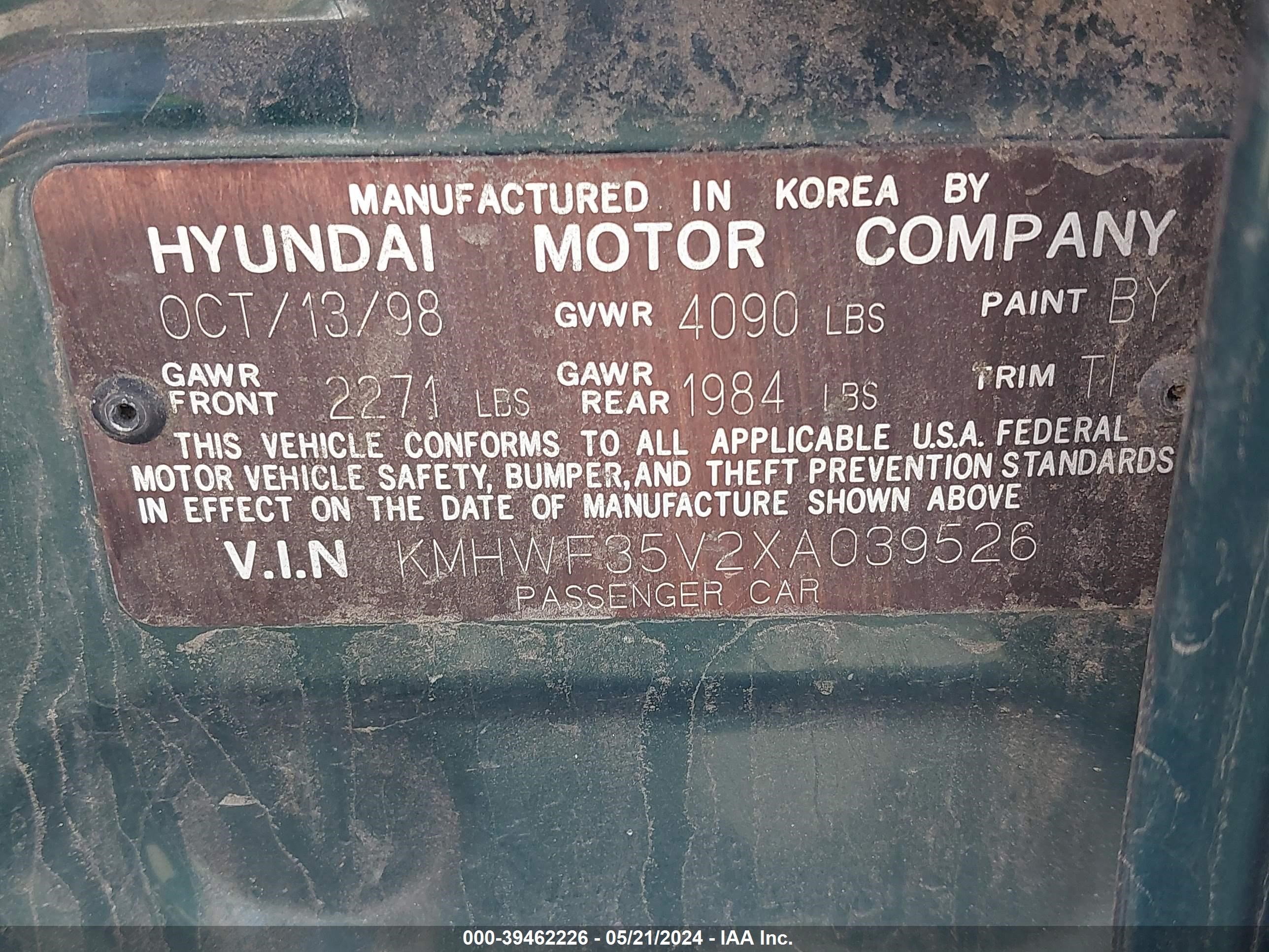 Photo 8 VIN: KMHWF35V2XA039526 - HYUNDAI SONATA 