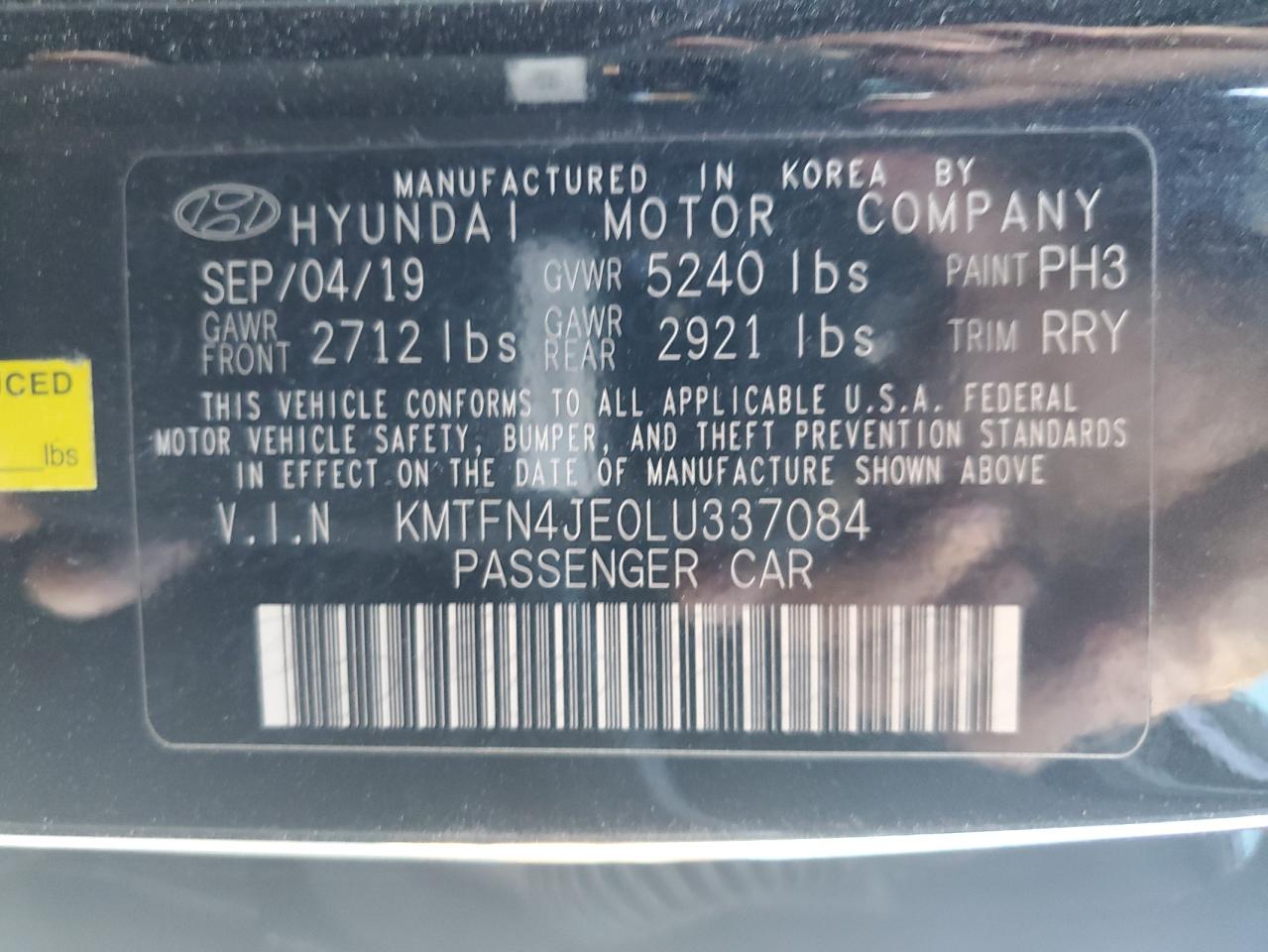 Photo 11 VIN: KMTFN4JE0LU337084 - GENESIS G80 BASE 