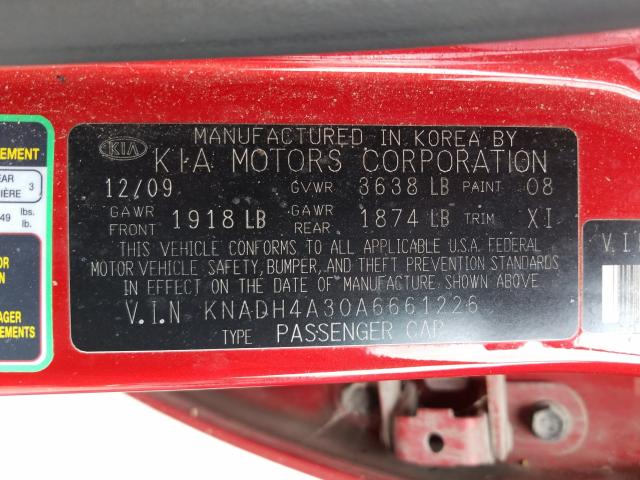 Photo 9 VIN: KNADH4A30A6661226 - KIA RIO LX 