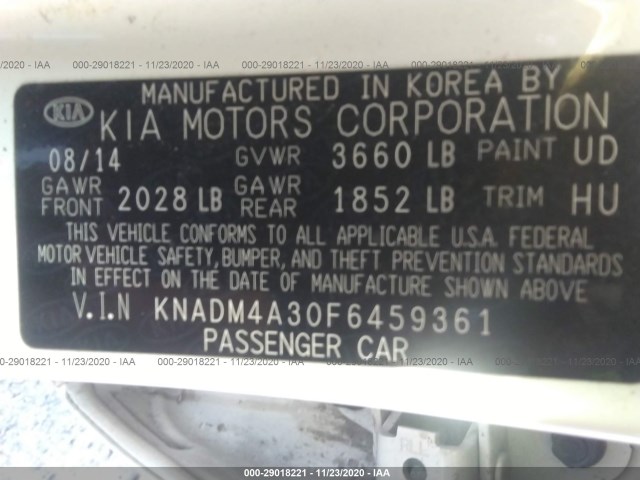 Photo 8 VIN: KNADM4A30F6459361 - KIA RIO 