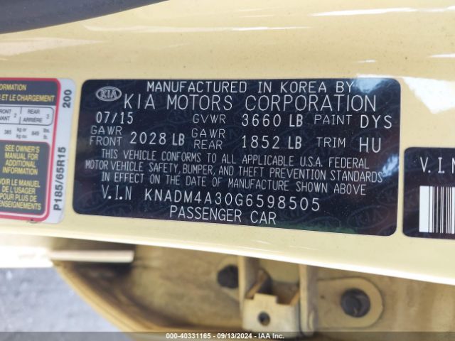 Photo 8 VIN: KNADM4A30G6598505 - KIA RIO 