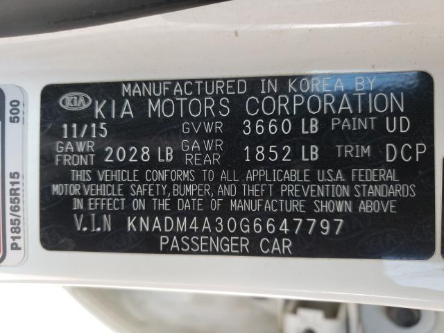 Photo 9 VIN: KNADM4A30G6647797 - KIA RIO LX 