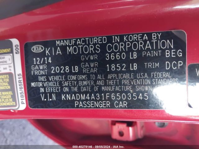 Photo 8 VIN: KNADM4A31F6503545 - KIA RIO 