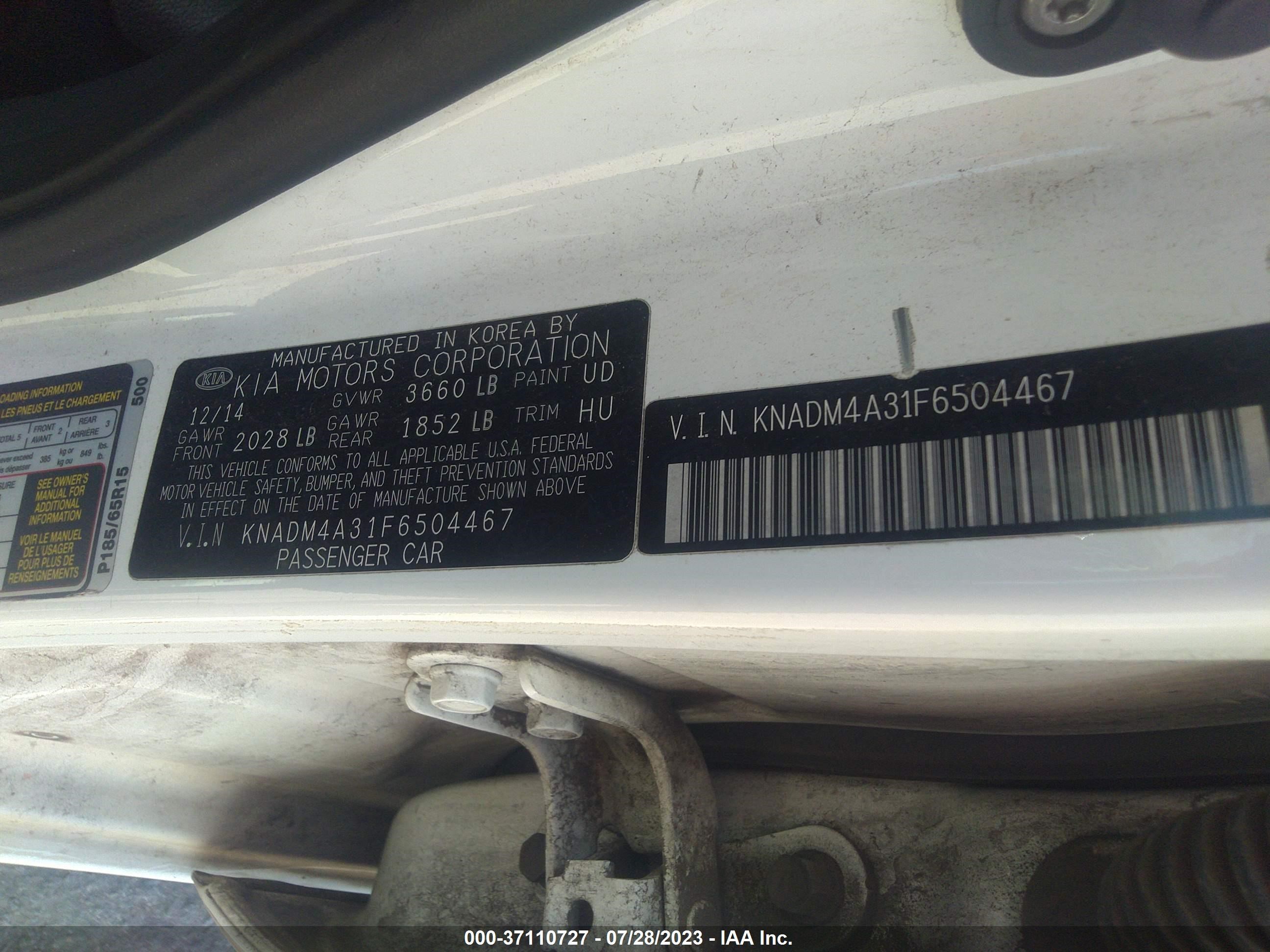 Photo 8 VIN: KNADM4A31F6504467 - KIA RIO 