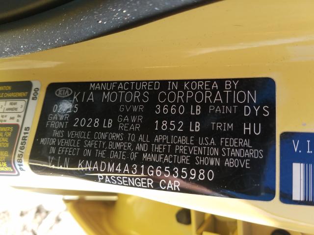 Photo 9 VIN: KNADM4A31G6535980 - KIA RIO LX 