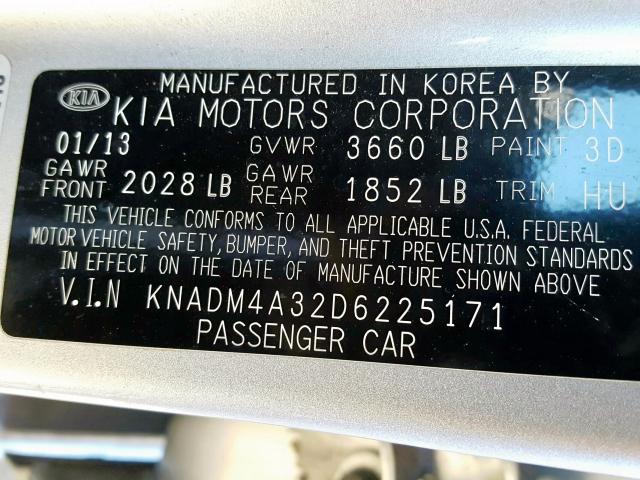 Photo 9 VIN: KNADM4A32D6225171 - KIA RIO LX 