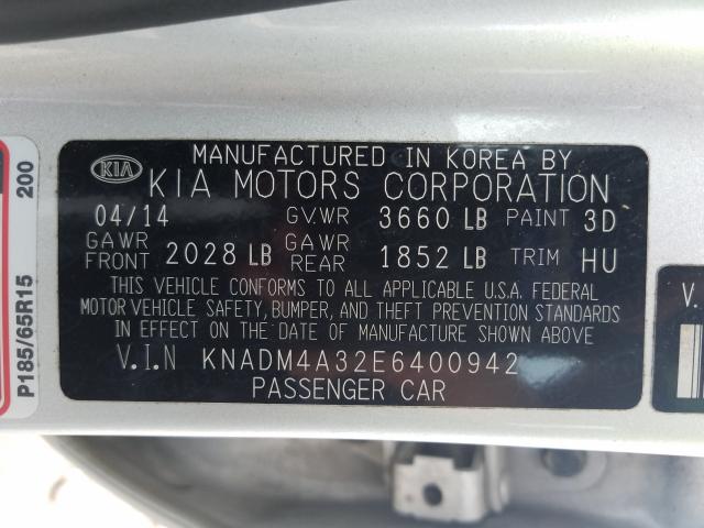 Photo 9 VIN: KNADM4A32E6400942 - KIA RIO LX 