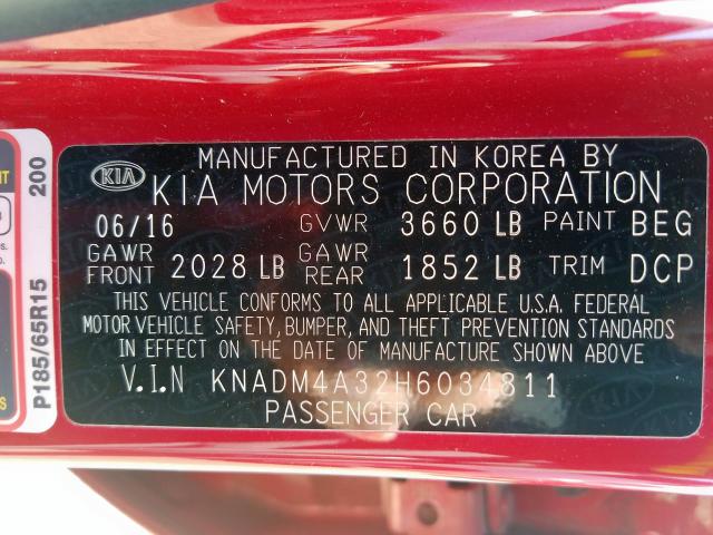 Photo 9 VIN: KNADM4A32H6034811 - KIA RIO LX 