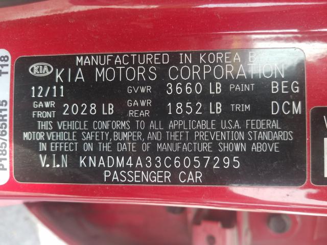 Photo 9 VIN: KNADM4A33C6057295 - KIA RIO LX 