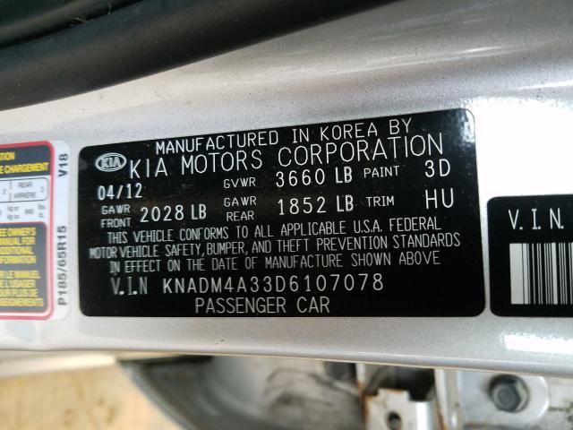 Photo 9 VIN: KNADM4A33D6107078 - KIA RIO LX 