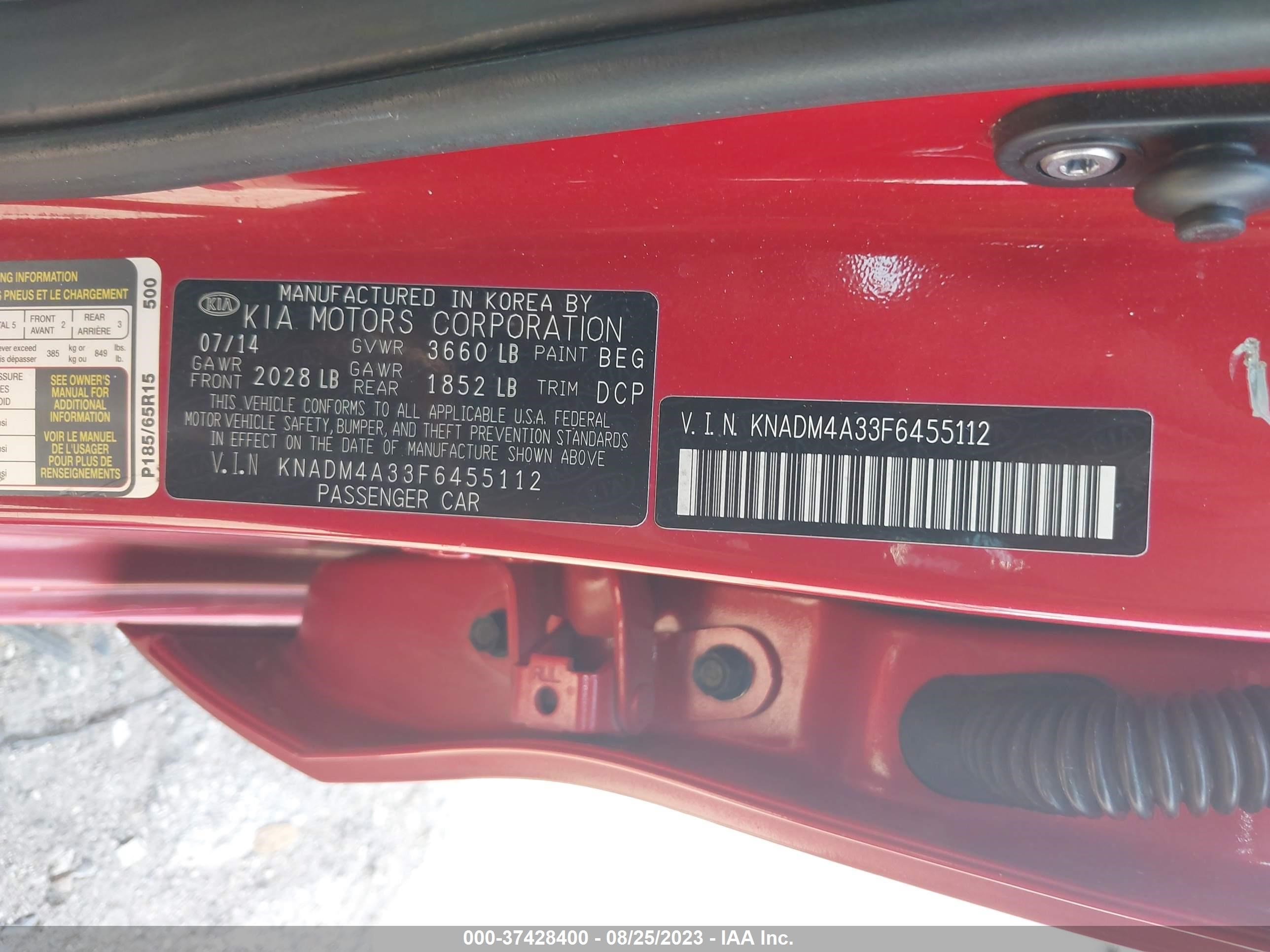 Photo 8 VIN: KNADM4A33F6455112 - KIA RIO 