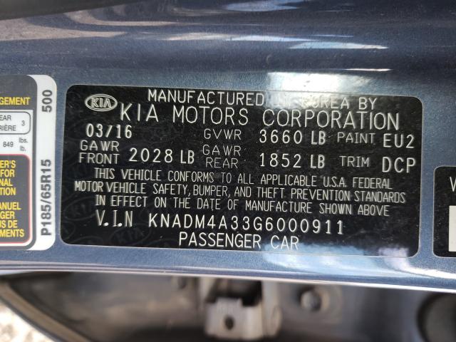 Photo 9 VIN: KNADM4A33G6000911 - KIA RIO LX 