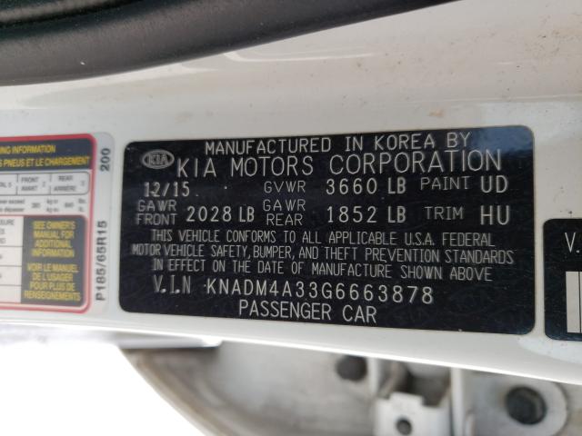 Photo 9 VIN: KNADM4A33G6663878 - KIA RIO LX 