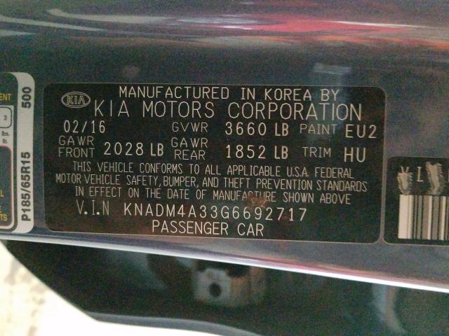 Photo 9 VIN: KNADM4A33G6692717 - KIA RIO LX 