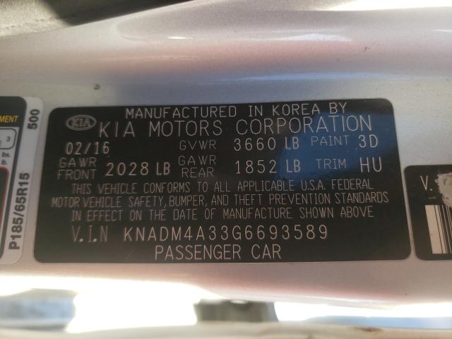 Photo 9 VIN: KNADM4A33G6693589 - KIA RIO LX 