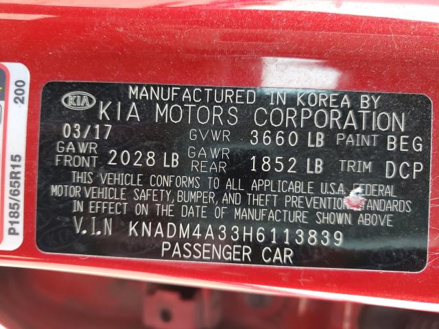 Photo 9 VIN: KNADM4A33H6113839 - KIA RIO LX 