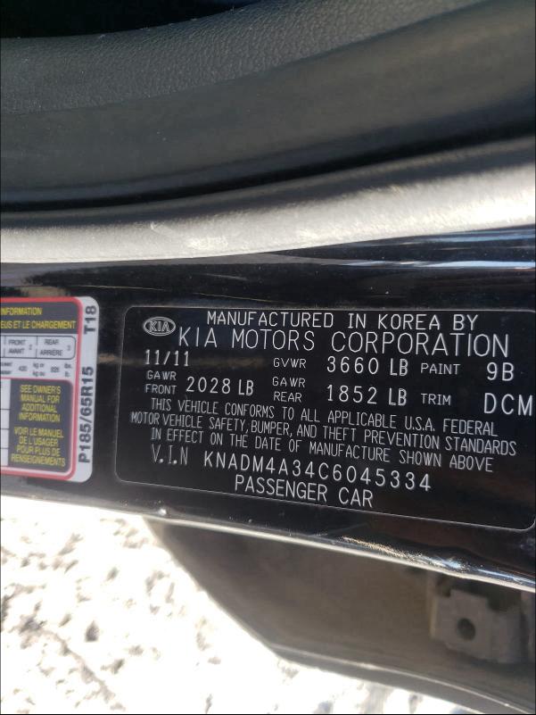 Photo 9 VIN: KNADM4A34C6045334 - KIA RIO LX 