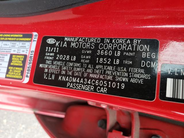 Photo 9 VIN: KNADM4A34C6051019 - KIA RIO LX 