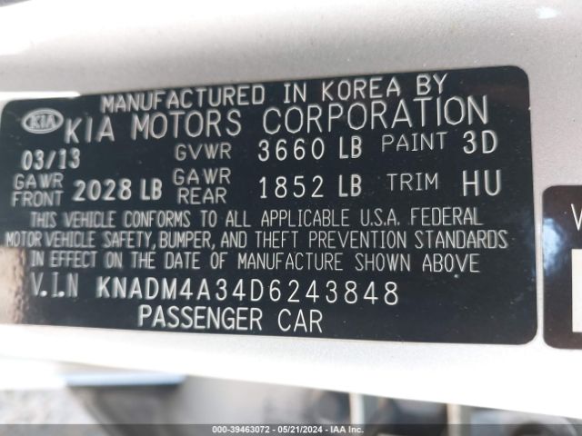 Photo 8 VIN: KNADM4A34D6243848 - KIA RIO 