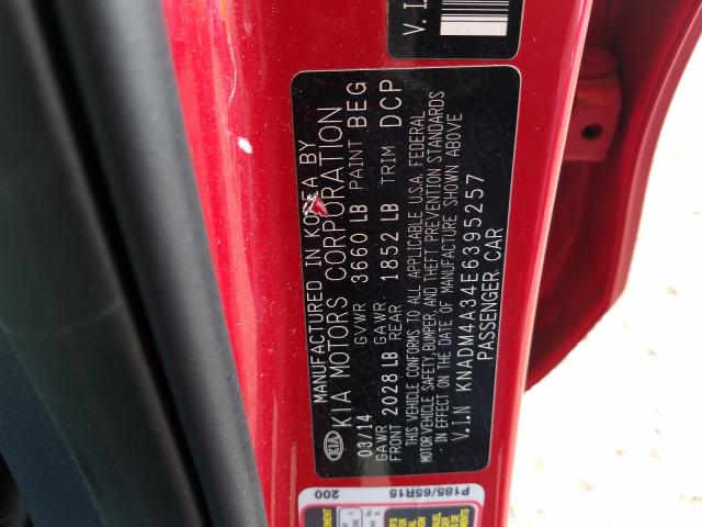 Photo 9 VIN: KNADM4A34E6395257 - KIA RIO LX 