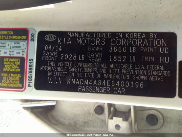 Photo 8 VIN: KNADM4A34E6400196 - KIA RIO 