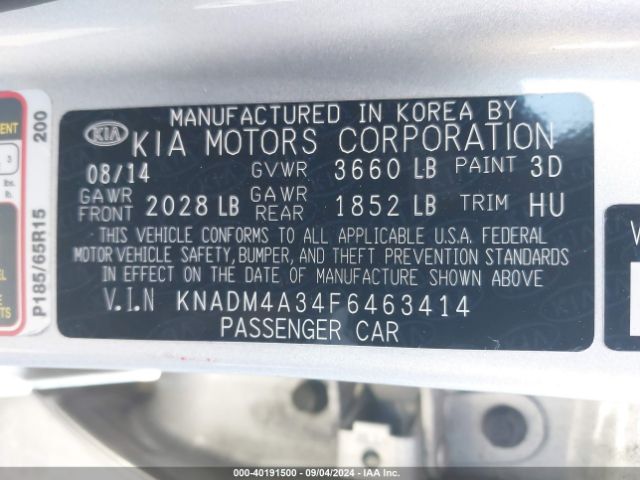 Photo 8 VIN: KNADM4A34F6463414 - KIA RIO 