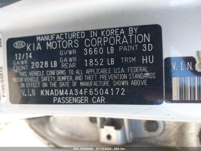 Photo 8 VIN: KNADM4A34F6504172 - KIA RIO 