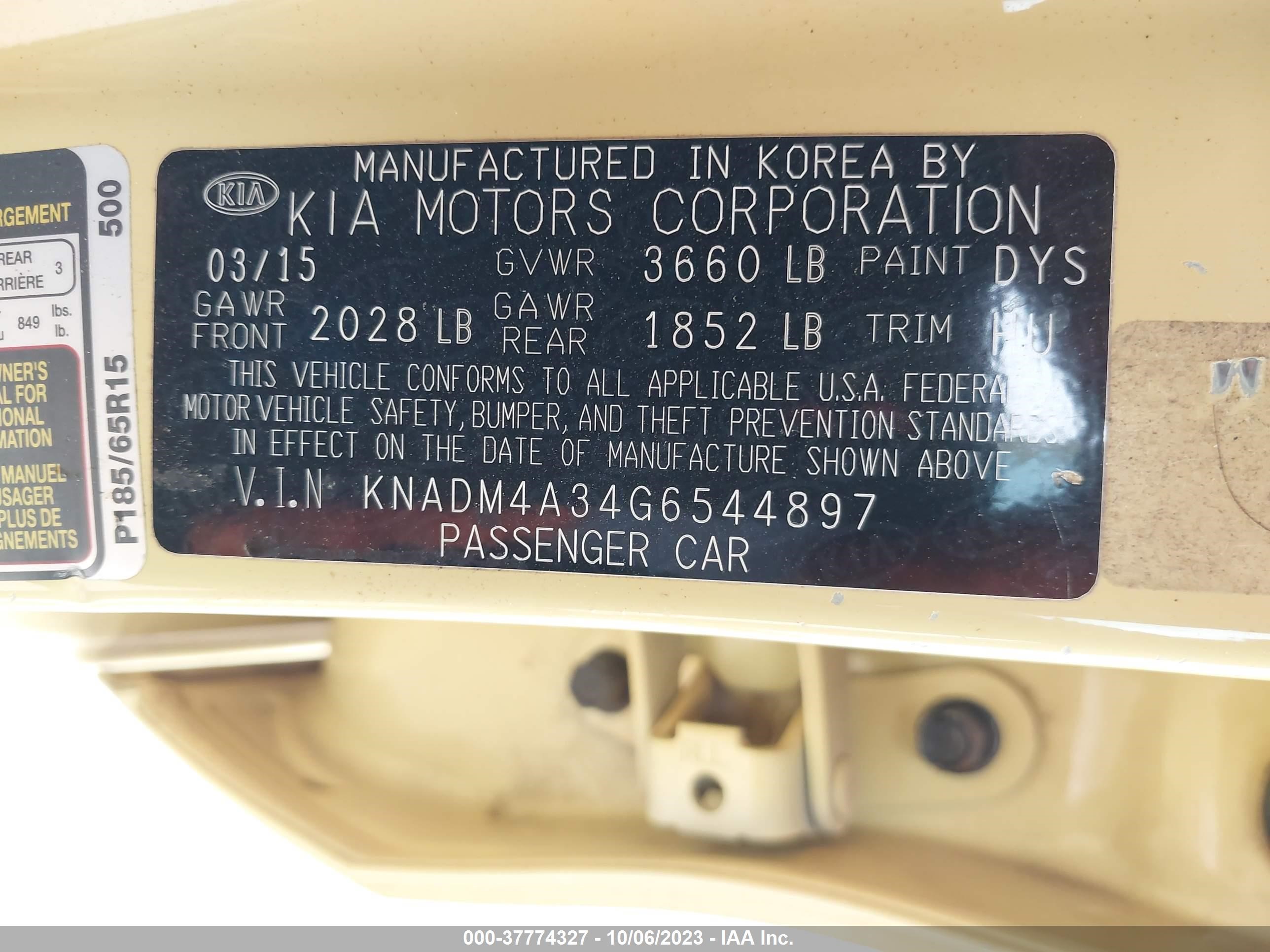 Photo 8 VIN: KNADM4A34G6544897 - KIA RIO 