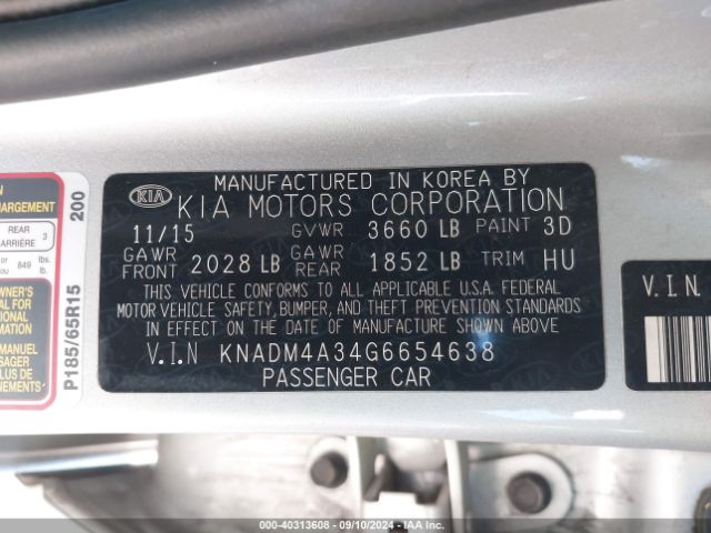 Photo 8 VIN: KNADM4A34G6654638 - KIA RIO 