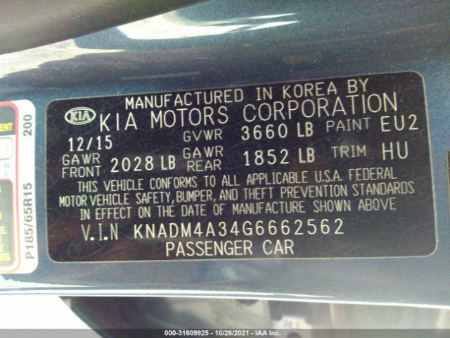 Photo 8 VIN: KNADM4A34G6662562 - KIA RIO 