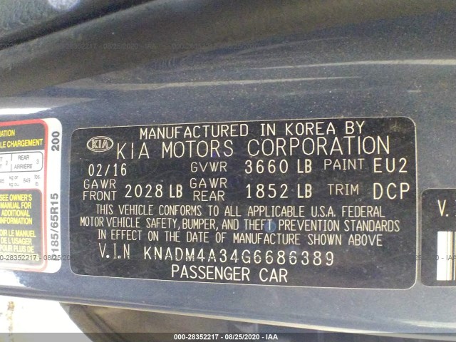 Photo 8 VIN: KNADM4A34G6686389 - KIA RIO 