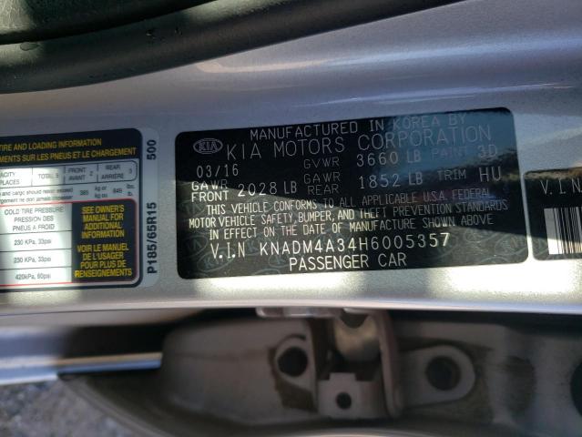 Photo 9 VIN: KNADM4A34H6005357 - KIA RIO LX 