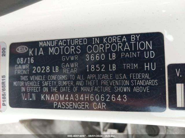 Photo 8 VIN: KNADM4A34H6062643 - KIA RIO 