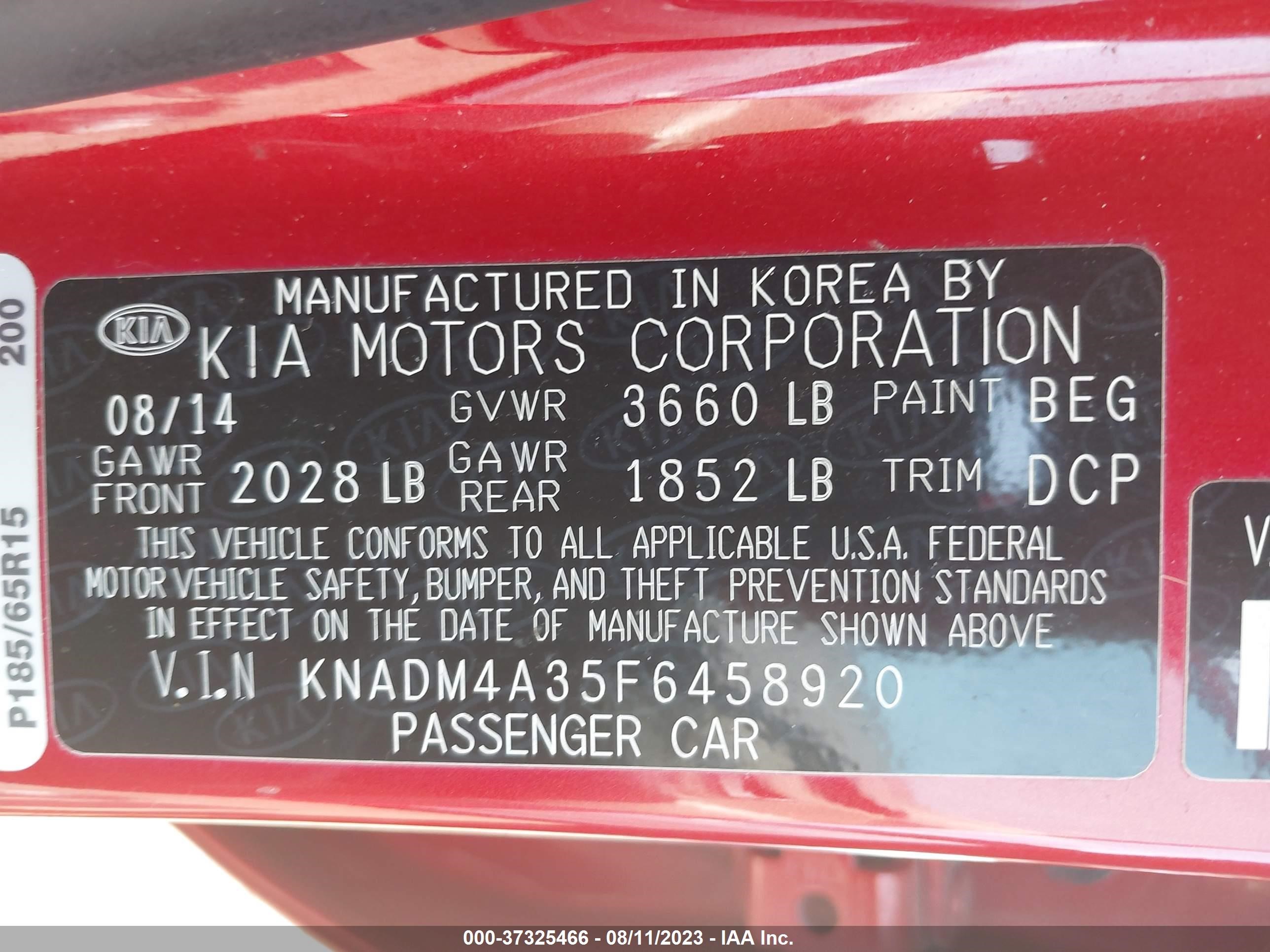 Photo 8 VIN: KNADM4A35F6458920 - KIA RIO 