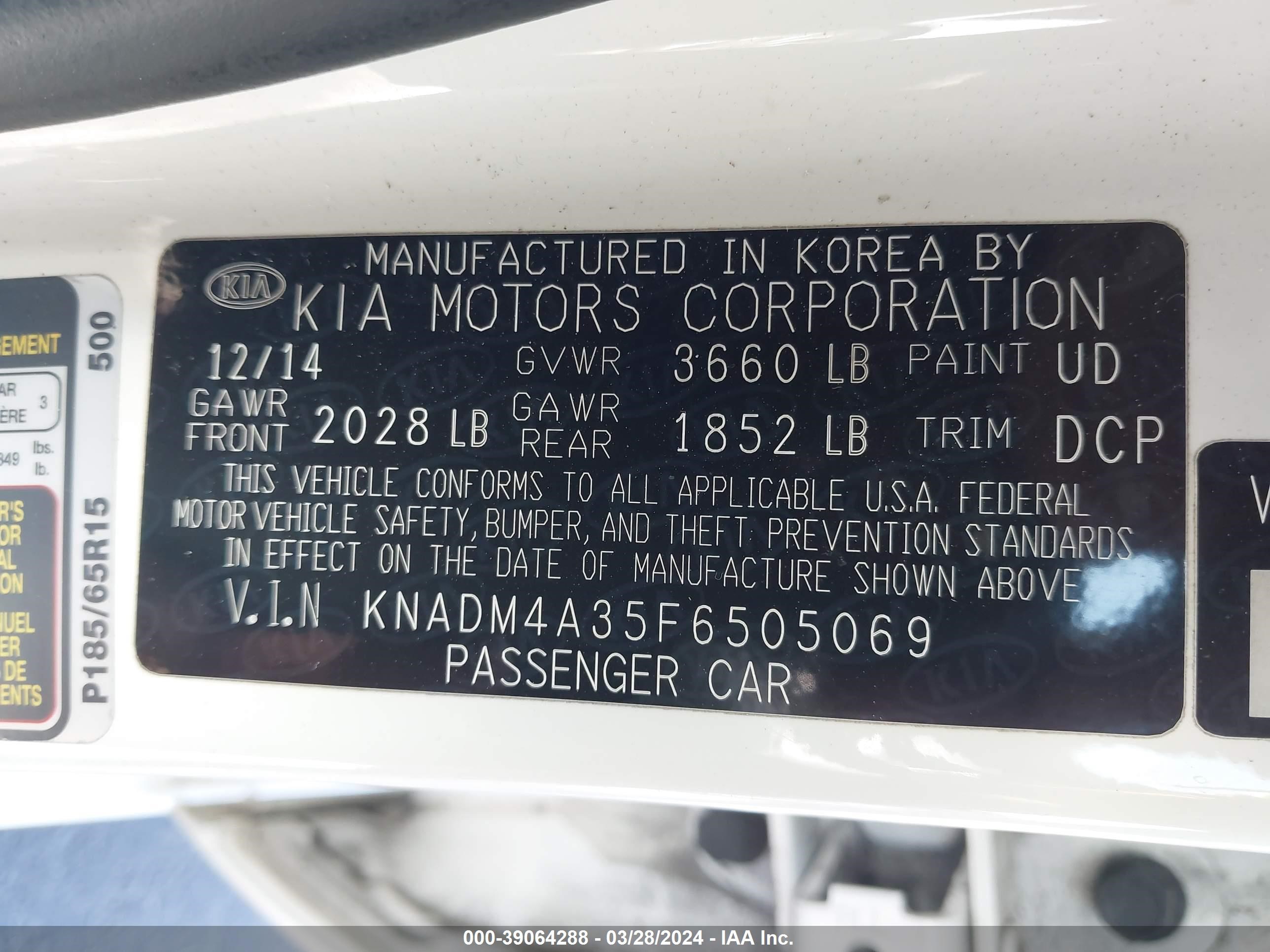 Photo 8 VIN: KNADM4A35F6505069 - KIA RIO 