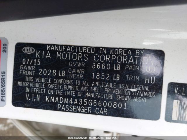 Photo 8 VIN: KNADM4A35G6600801 - KIA RIO 