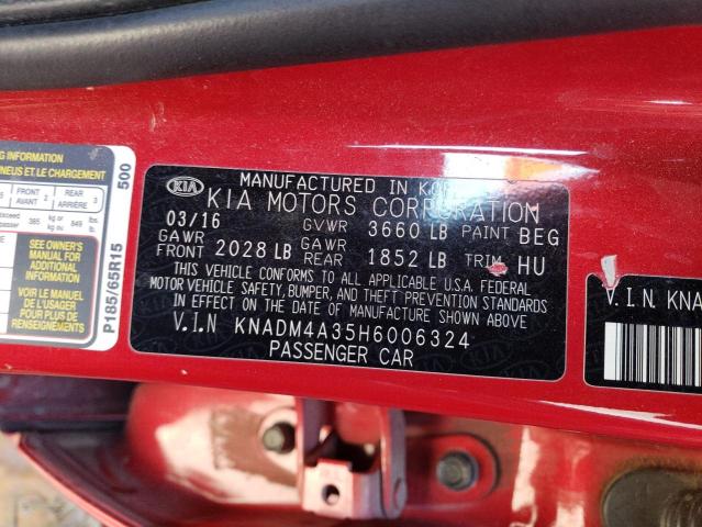 Photo 11 VIN: KNADM4A35H6006324 - KIA RIO LX 