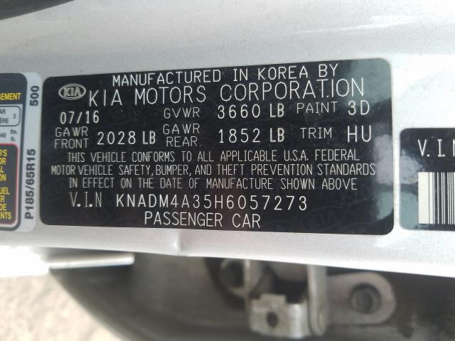 Photo 9 VIN: KNADM4A35H6057273 - KIA RIO LX 