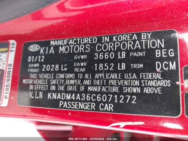 Photo 8 VIN: KNADM4A36C6071272 - KIA RIO 