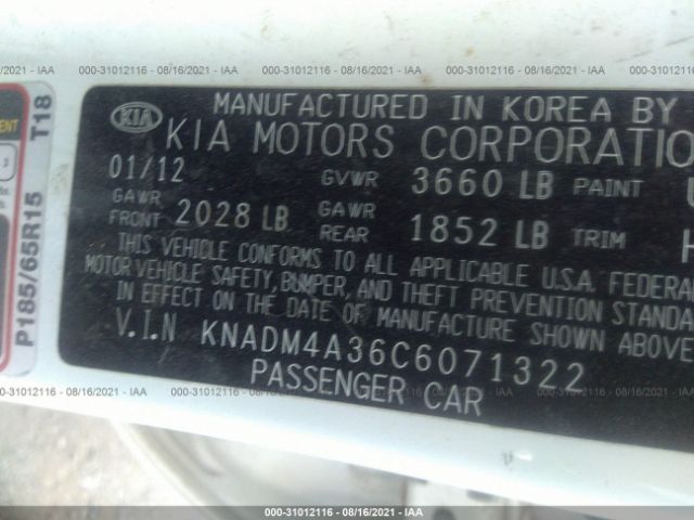 Photo 8 VIN: KNADM4A36C6071322 - KIA RIO 