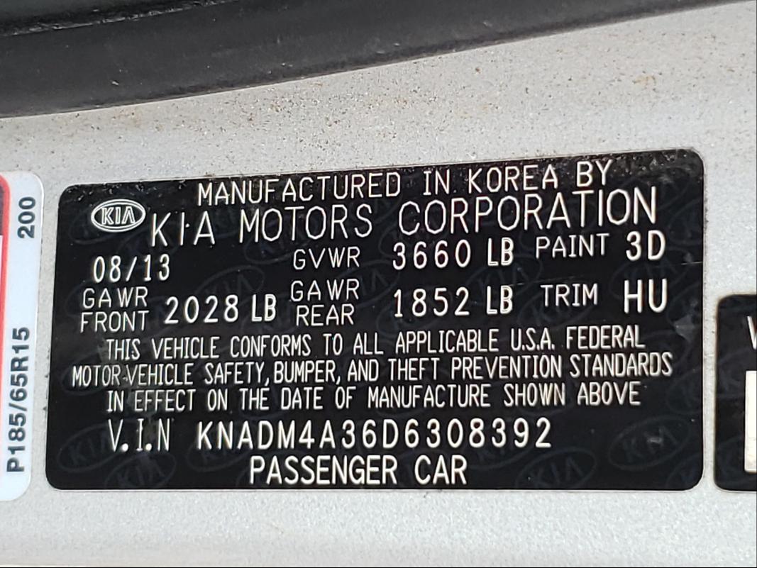 Photo 9 VIN: KNADM4A36D6308392 - KIA RIO LX 