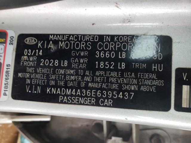 Photo 9 VIN: KNADM4A36E6395437 - KIA RIO LX 